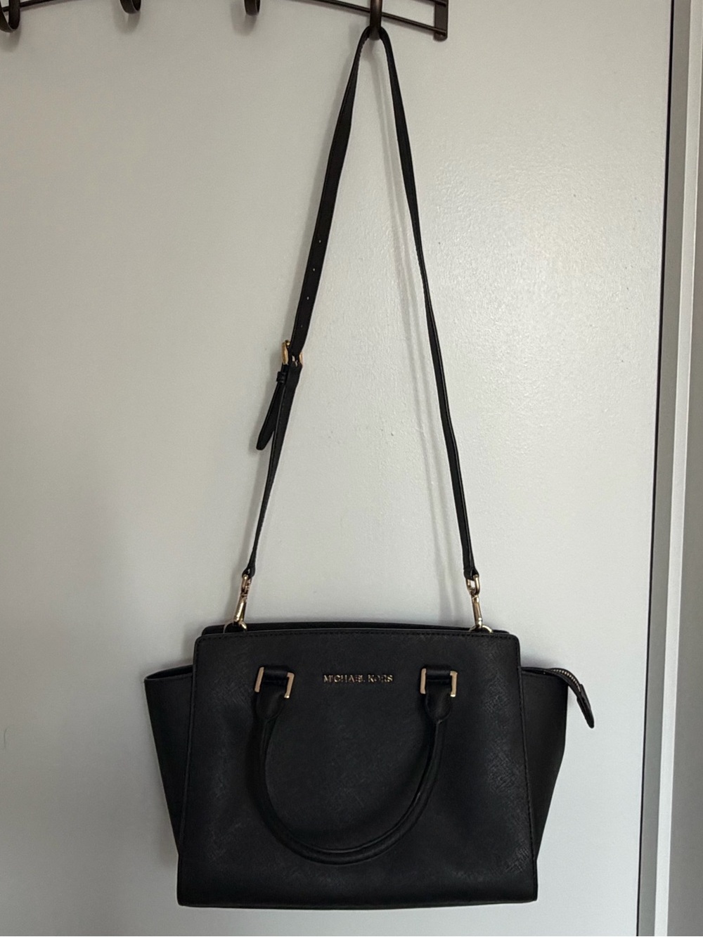 Michael Kors Black Saffiano Satchel with Adjustable Strap